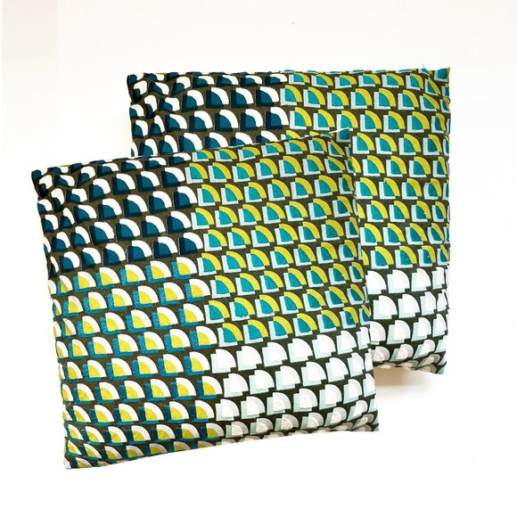 Set of 2: WEST ELM Avant Garde Pillow Cover, Blue/Yellow/Multi - Picture 1 of 12